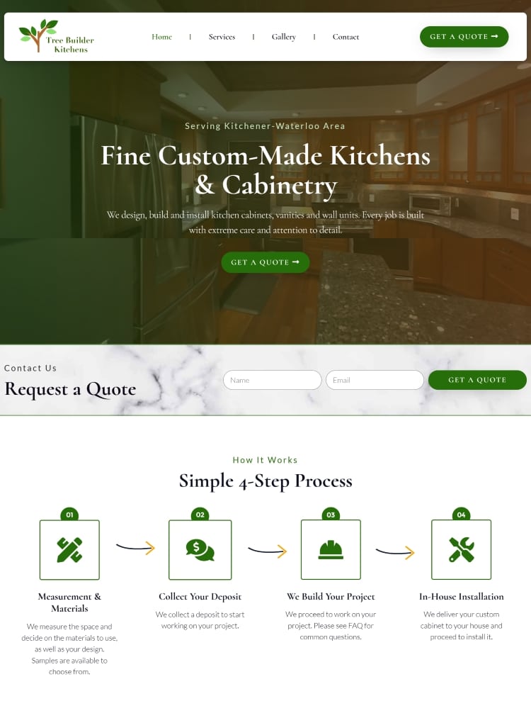 A homepage design for a kitchen and bathroom remodeling company website.